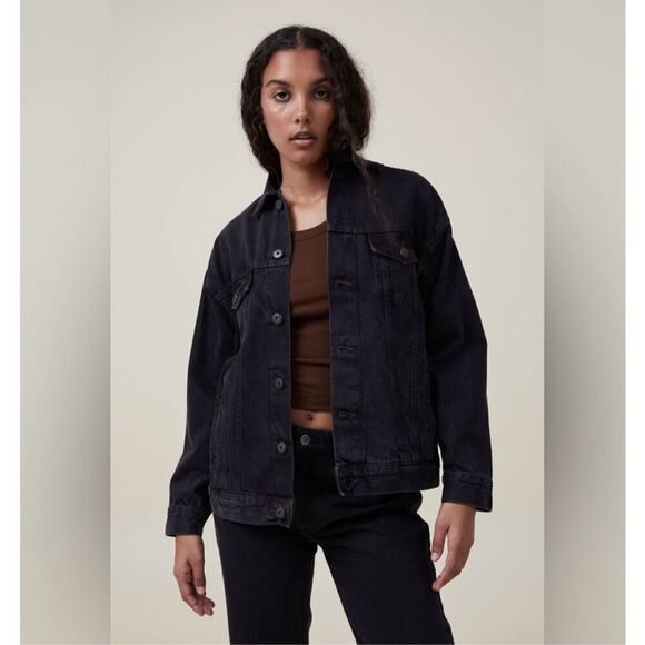 Womens Cotton On Black Wash Denim Classic Jean Jacket - Sz 10 - Picture 1 of 3